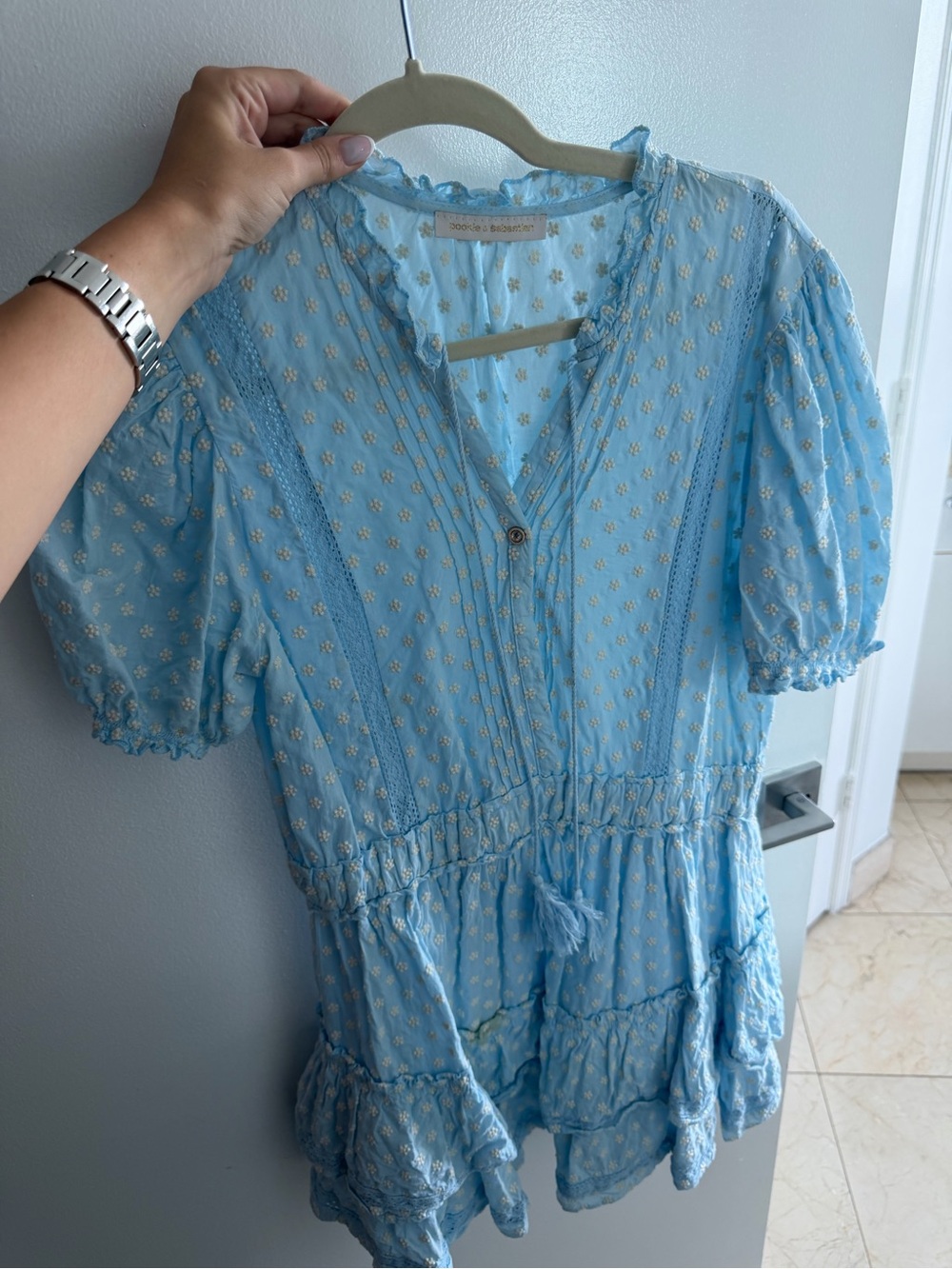 Light Blue Mini Dress with Delicate Embroidery